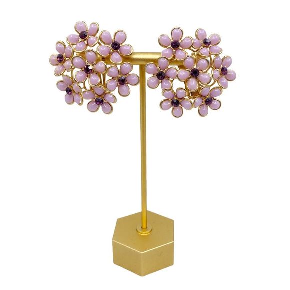 Vintage 1970’s Purple Floral Cluster Clip-On Earrings - Picture 2 of 5